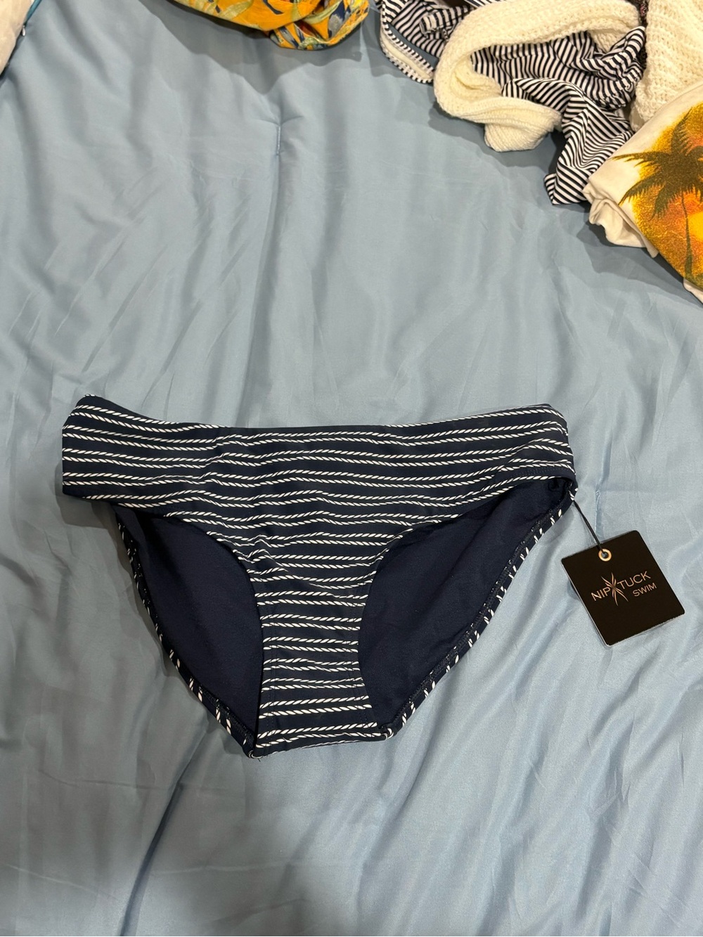 NWT Nip + Tuck Navy and White Striped Fold-Over Bikini Bottom